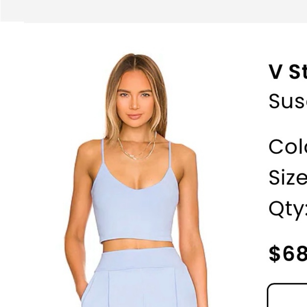 Susana Monaco Blue Sleeveless V String Fitted Crop Top from Two Piece Set Medium